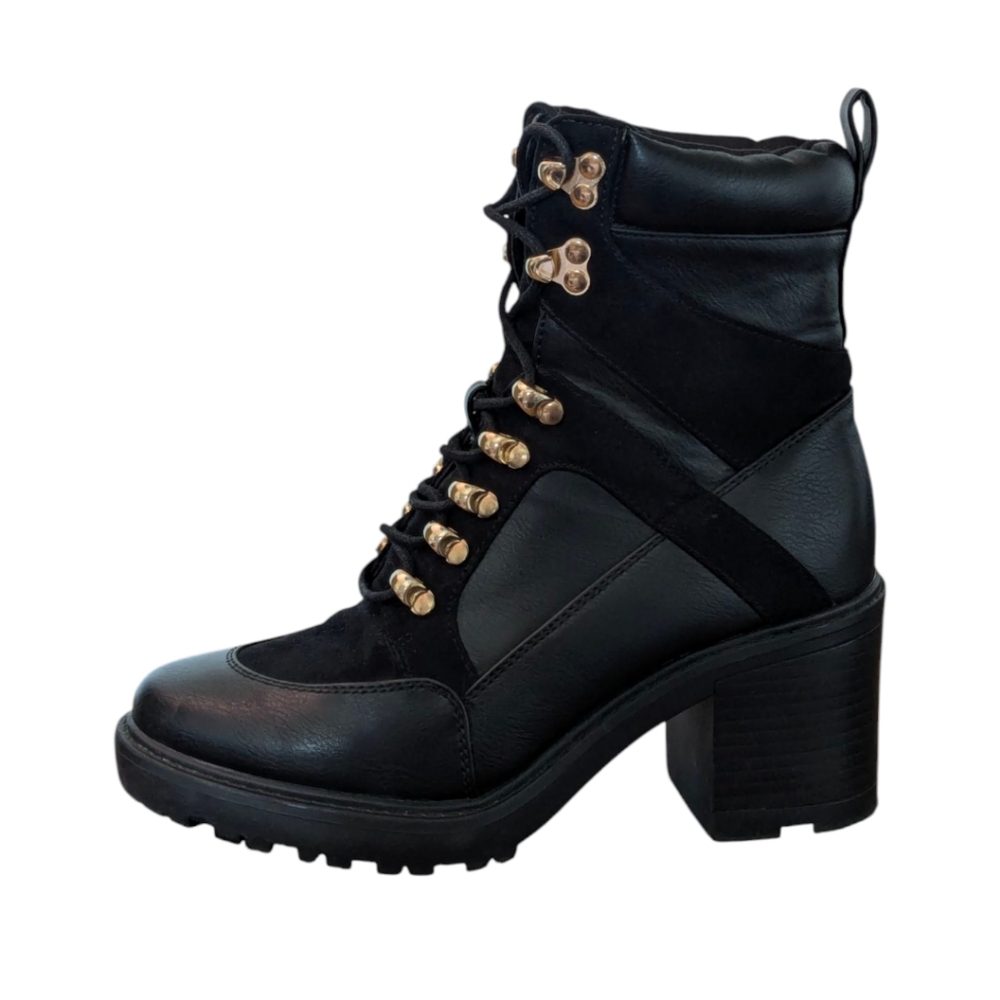 Shoe Dazzle Edde Black Lace Up Heeled Boots Size 6.5 - Picture 3 of 7